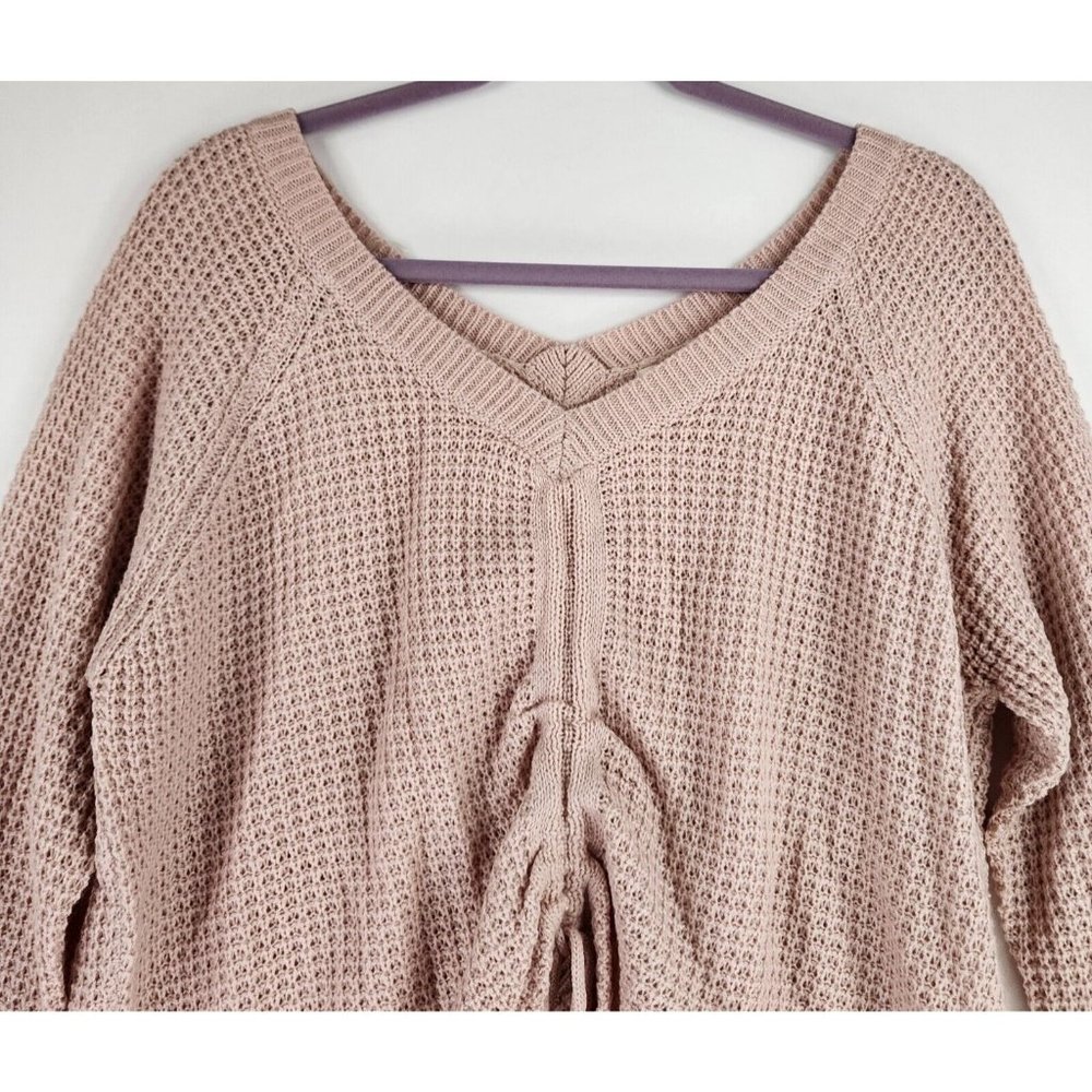 Full Circle Trends Sweater Womens XL Pink Cropped Preppy Cinched Waffle Knit Top - Picture 3 of 13